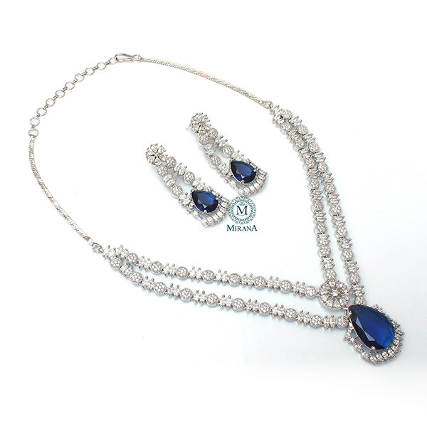 Lovey Sapphire Blue Layered Necklace Set