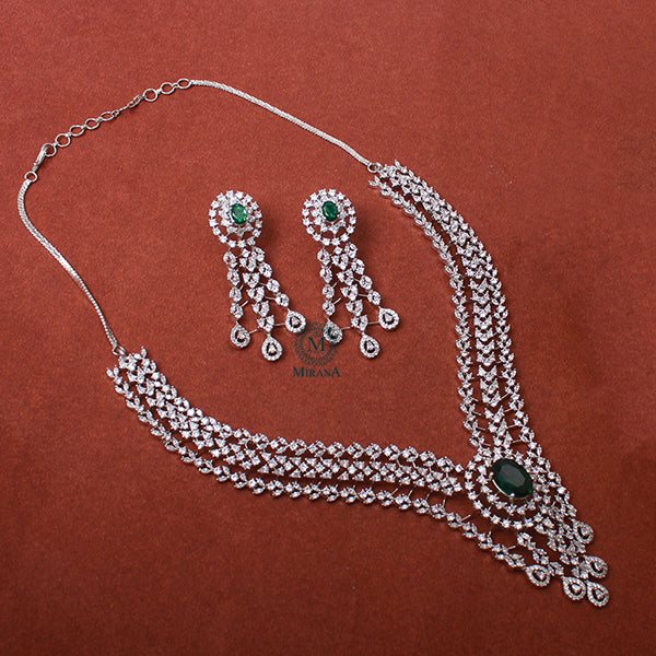 Sophia Emerald Green CZ Designer Necklace Set