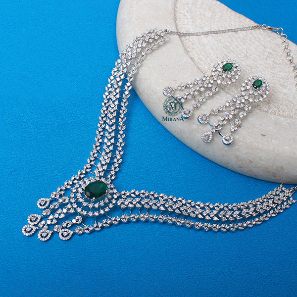 Sophia Emerald Green CZ Designer Necklace Set