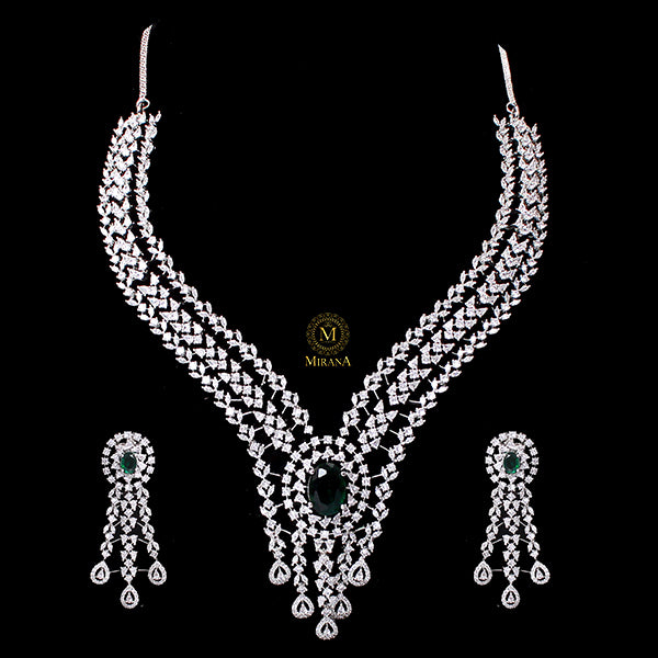 Sophia Emerald Green CZ Designer Necklace Set