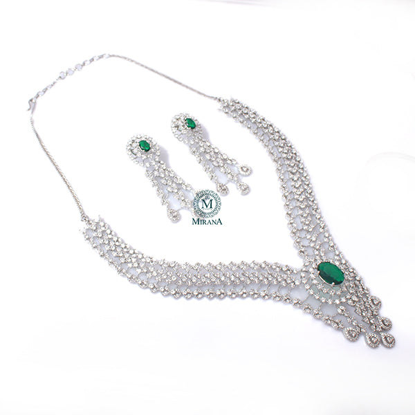 Sophia Emerald Green CZ Designer Necklace Set