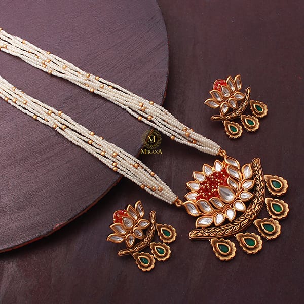 Kamla Ruby Green Polki Designer Necklace Set