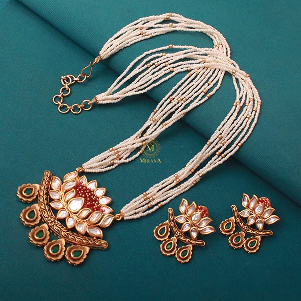 Kamla Ruby Green Polki Designer Necklace Set