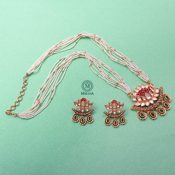 Kamla Ruby Green Polki Designer Necklace Set