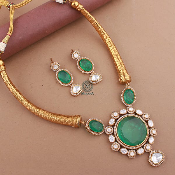 Abhilasha Green Moissanite Designer Necklace Set