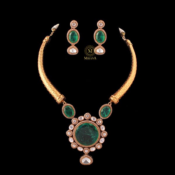 Abhilasha Green Moissanite Designer Necklace Set