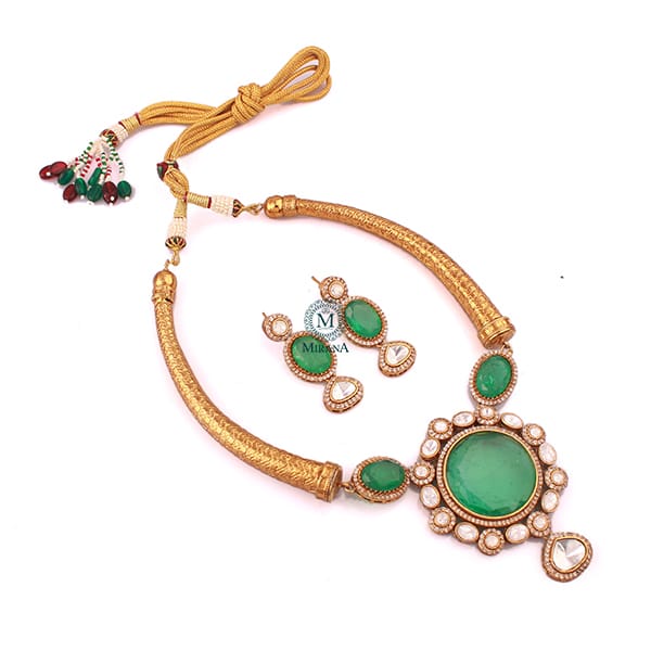 Abhilasha Green Moissanite Designer Necklace Set