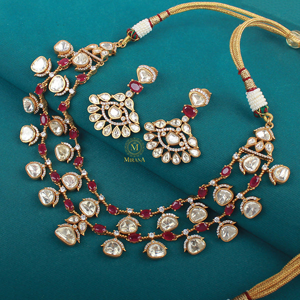 Deep Double Layered Moissanite Necklace Set