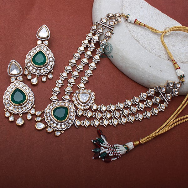 Mallika Emerald Green Layered Polki Necklace Set