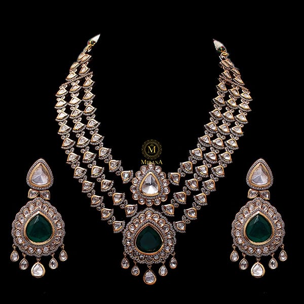 Mallika Emerald Green Layered Polki Necklace Set