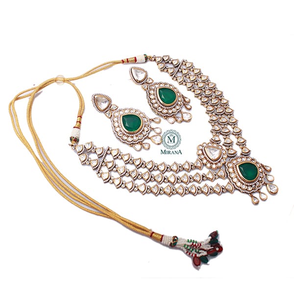 Mallika Emerald Green Layered Polki Necklace Set