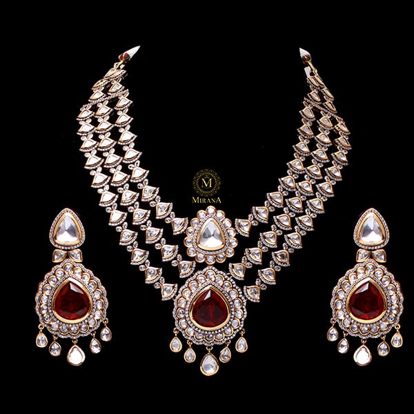 Mallika Ruby Layered Polki Designer Necklace Set