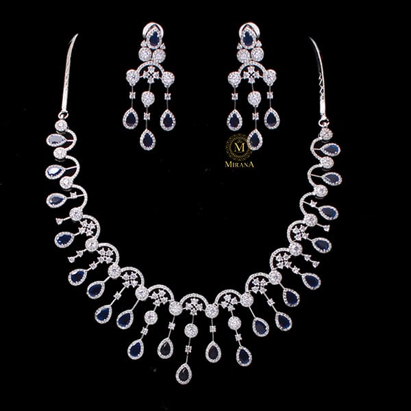 Sofia Sapphire Blue Waterfall Necklace Set