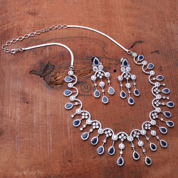 Sofia Sapphire Blue Waterfall Necklace Set