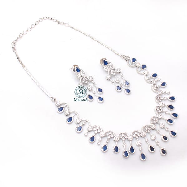 Sofia Sapphire Blue Waterfall Necklace Set