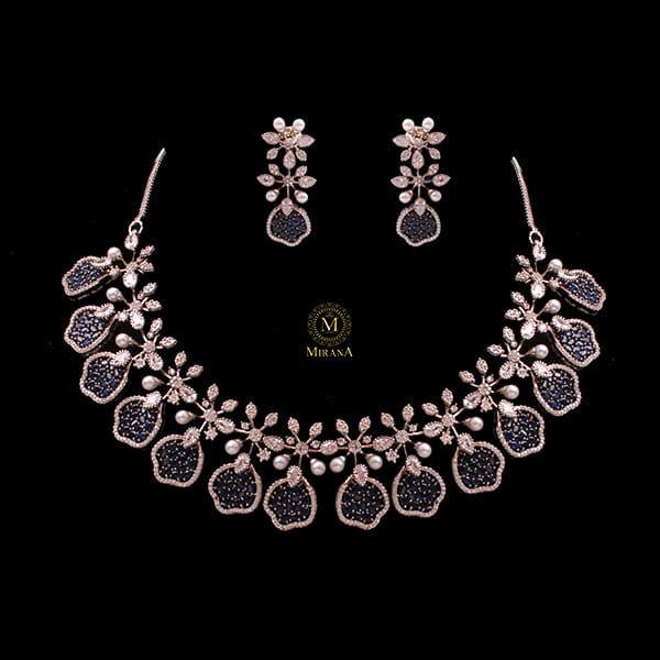 Jaylie Sapphire Blue Pearl Designer Necklace Set