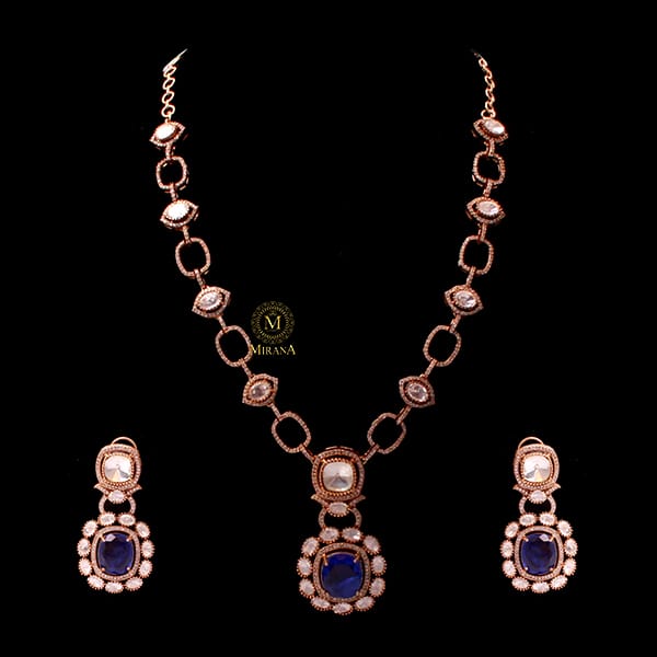 Vanisha Blue Moissanite Designer Necklace Set