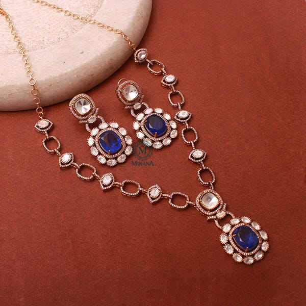 Vanisha Blue Moissanite Designer Necklace Set