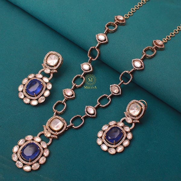 Vanisha Blue Moissanite Designer Necklace Set