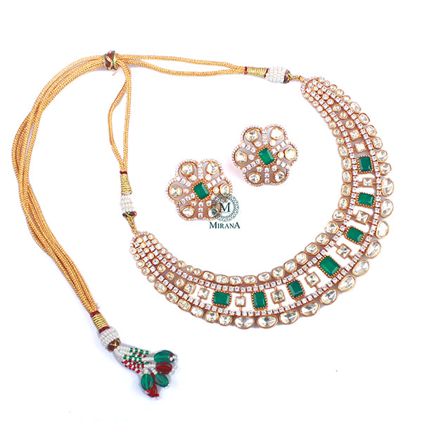 Saoni Emerald Green Moissanite Necklace Set