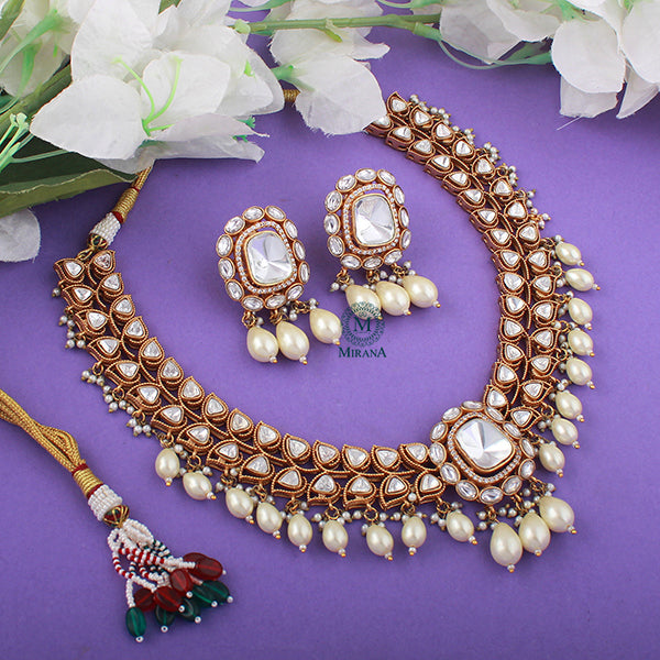 Simran Pearl Polki Designer Necklace Set