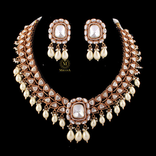 Simran Pearl Polki Designer Necklace Set