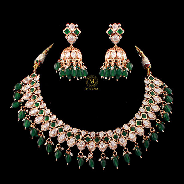 Swaragini Emerald Green Polki Necklace Set