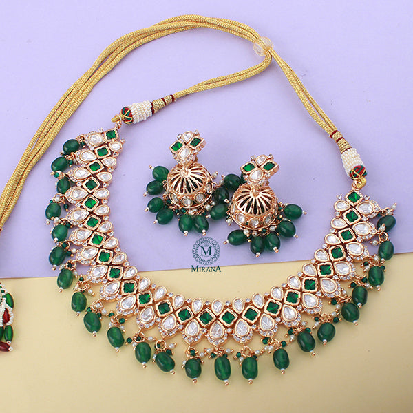 Swaragini Emerald Green Polki Necklace Set