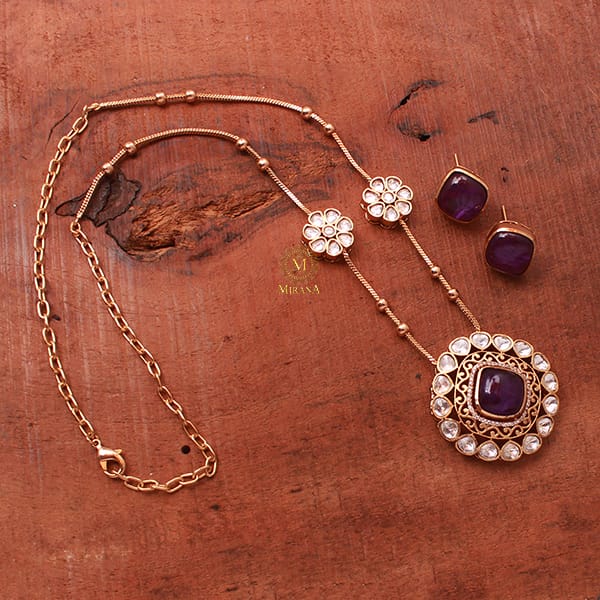 Shruthi Lavender Moissanite Designer Necklace Set