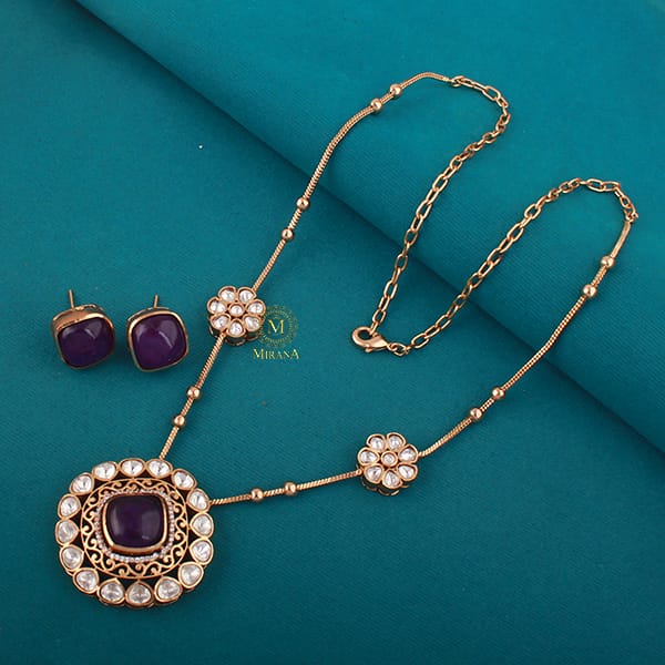 Shruthi Lavender Moissanite Designer Necklace Set