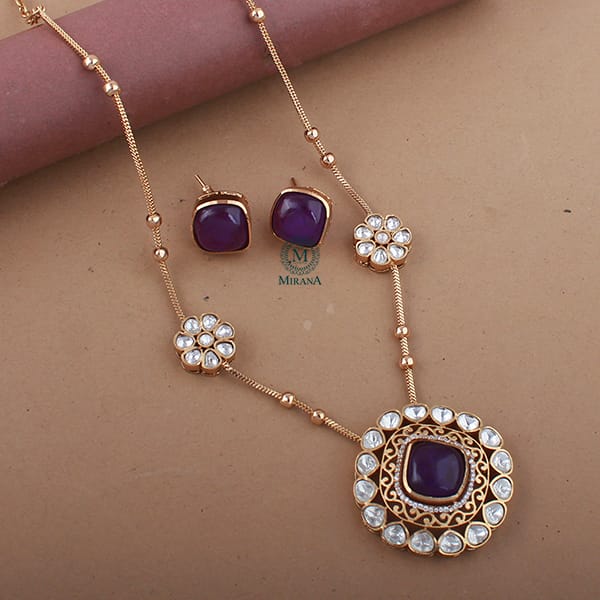 Shruthi Lavender Moissanite Designer Necklace Set