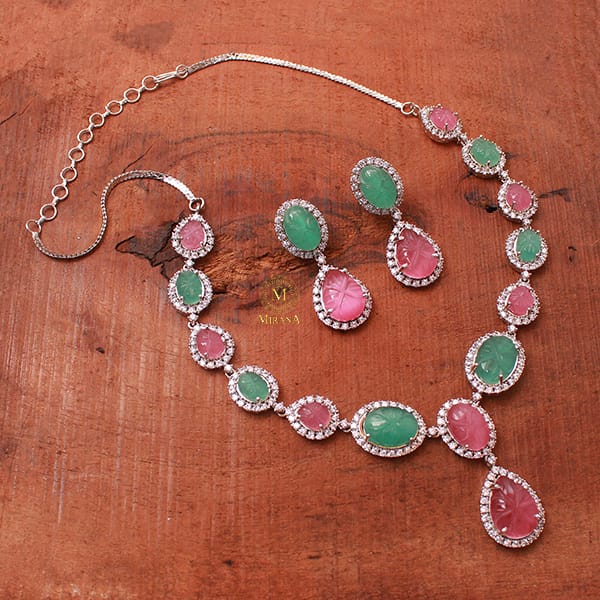 Rosalie Multi Pastel CZ Designer Necklace Set