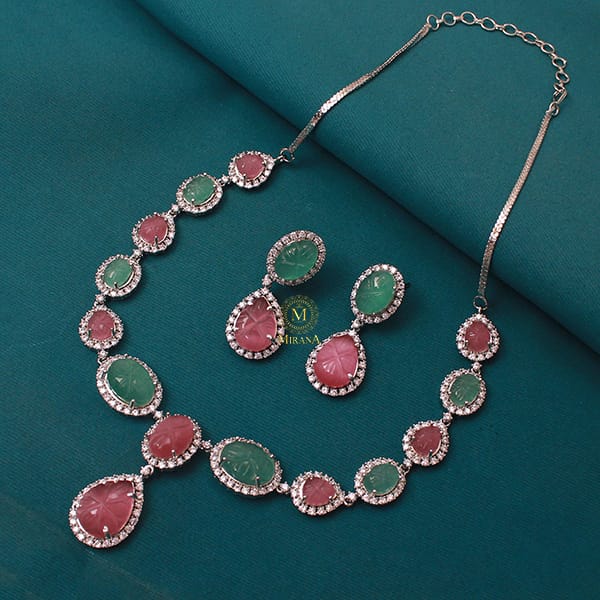 Rosalie Multi Pastel CZ Designer Necklace Set