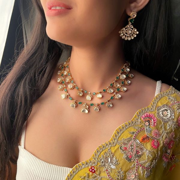 Deep Double Layered Moissanite Necklace Set