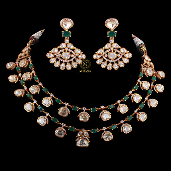 Deep Double Layered Moissanite Necklace Set