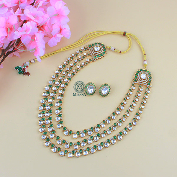 Mehruli Emerald Green Layered Polki Necklace Set