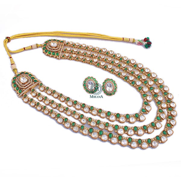 Mehruli Emerald Green Layered Polki Necklace Set