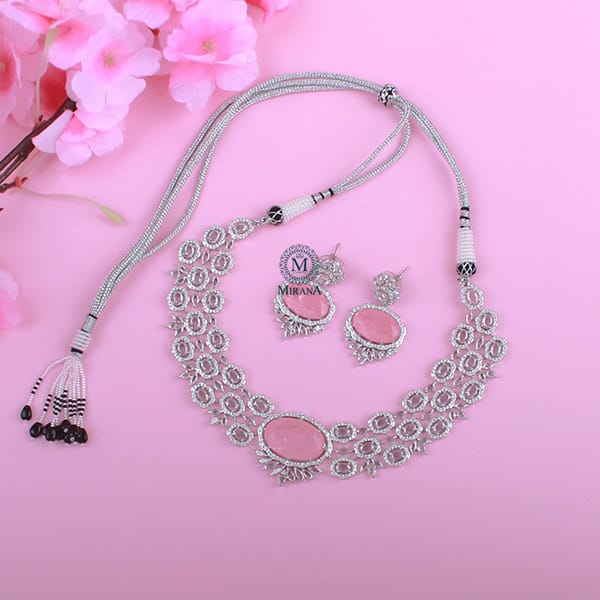 Nomi Pastel Pink CZ Designer Necklace Set