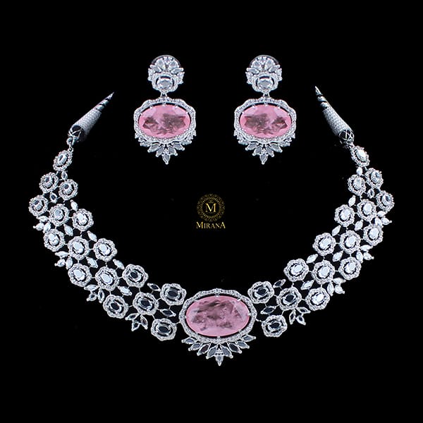 Nomi Pastel Pink CZ Designer Necklace Set