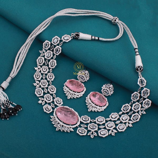 Nomi Pastel Pink CZ Designer Necklace Set