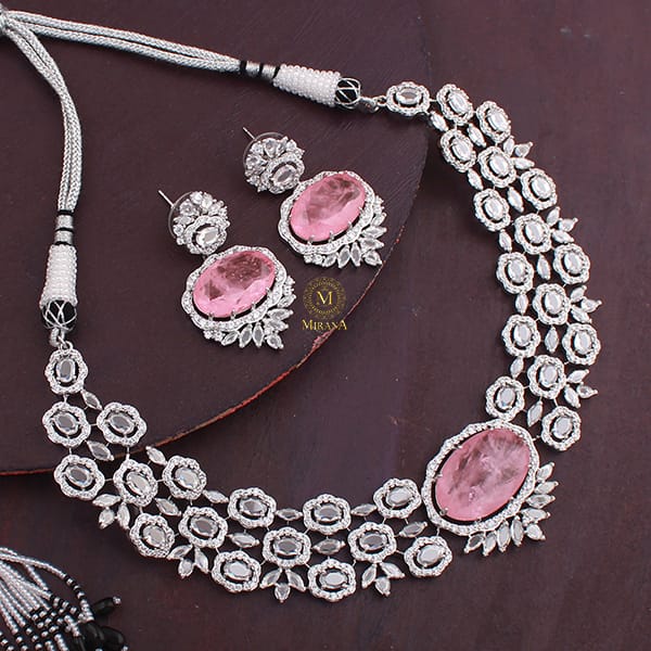 Nomi Pastel Pink CZ Designer Necklace Set