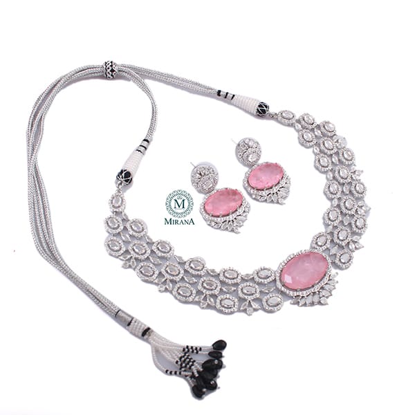 Nomi Pastel Pink CZ Designer Necklace Set