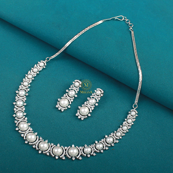 Prishi Pearl CZ Designer Necklace Set