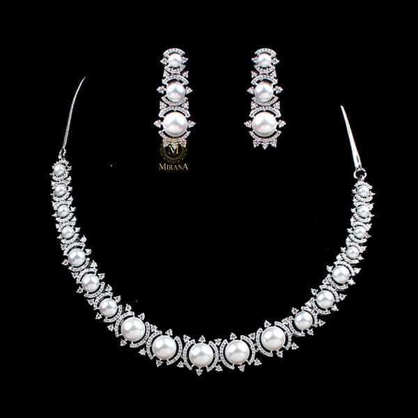 Prishi Pearl CZ Designer Necklace Set