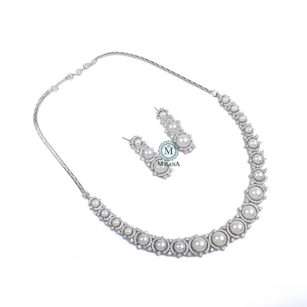 Prishi Pearl CZ Designer Necklace Set