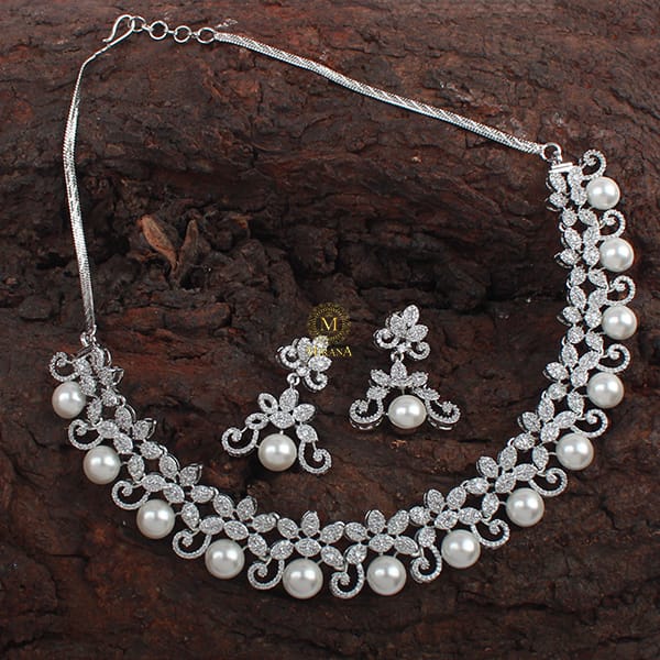 Rosie Pearl CZ Designer Necklace Set