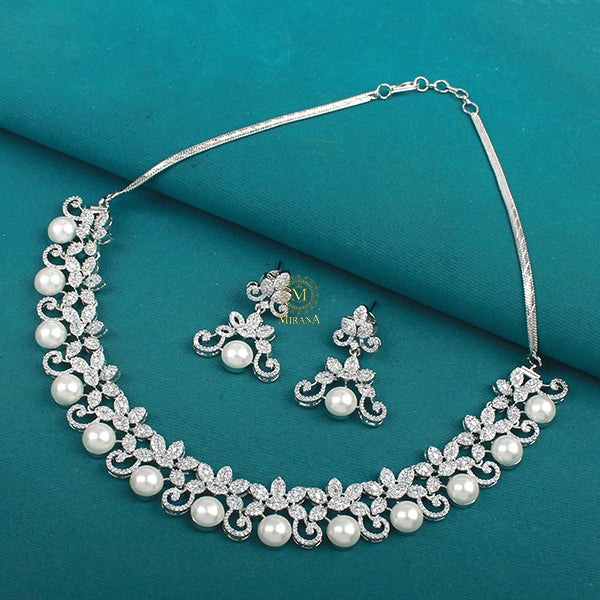 Rosie Pearl CZ Designer Necklace Set