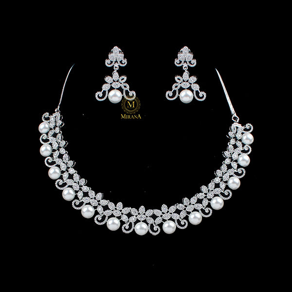 Rosie Pearl CZ Designer Necklace Set