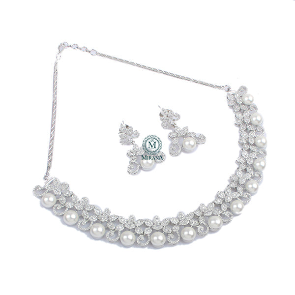 Rosie Pearl CZ Designer Necklace Set