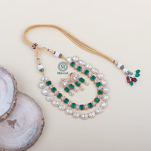 Diva Emerald Green Moissanite Designer Necklace Set